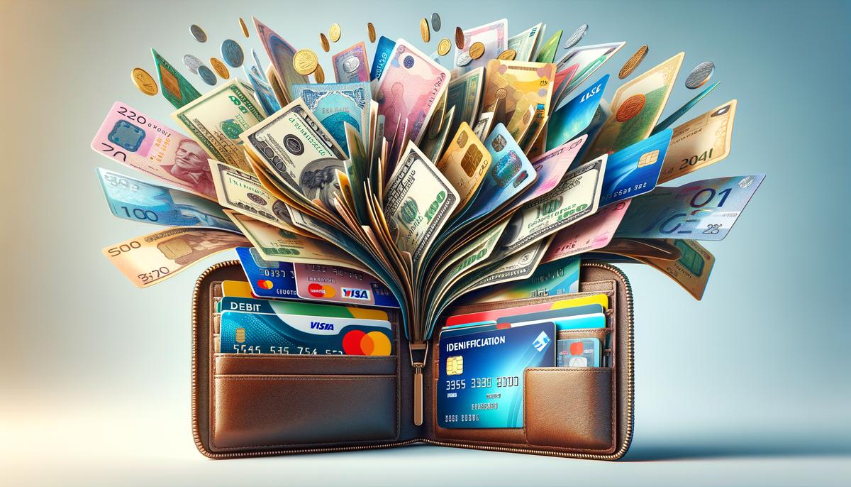 A wallet open with money and cards spilling out, symbolizing the concept of financial health and habits